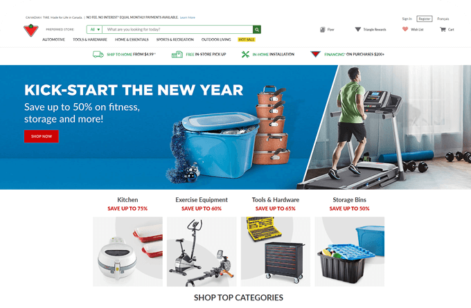 A screenshot of the Canadian Tire website, a RetailTaxonomy client