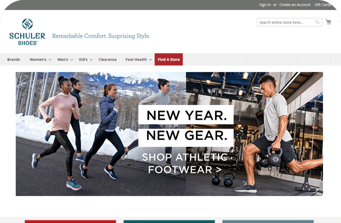 A screenshot of the Schuler Shoes website, a RetailTaxonomy client