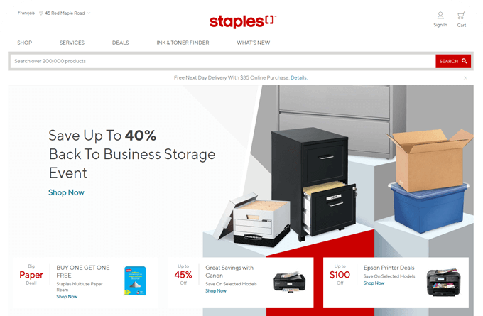 A screenshot of the Staples Canada website, a RetailTaxonomy client
