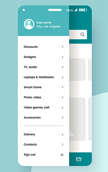 A graphic depicting the screenshot of a mobile website menu